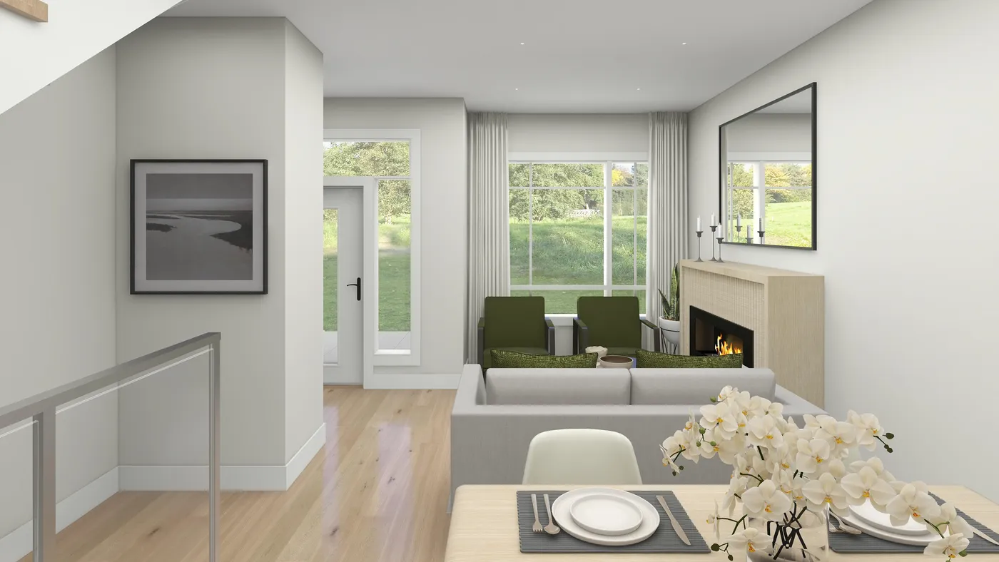 Bright open living room in a Venture Pacific multiplex home at Manchester Living